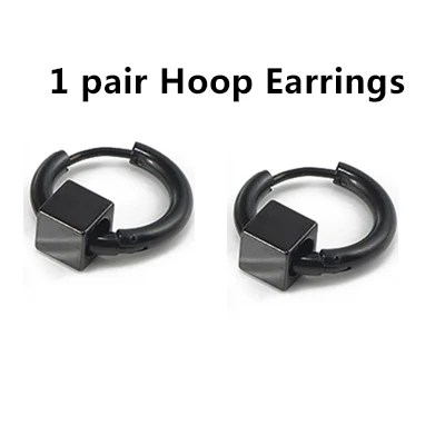 hoop earrings Корейские серьги Мужские квадратные круглые титановые стальные мужские серьги хипстер Панк Черные Клипсы Серьги без шт ювелирные изделия - Окраска металла: hoop earrings