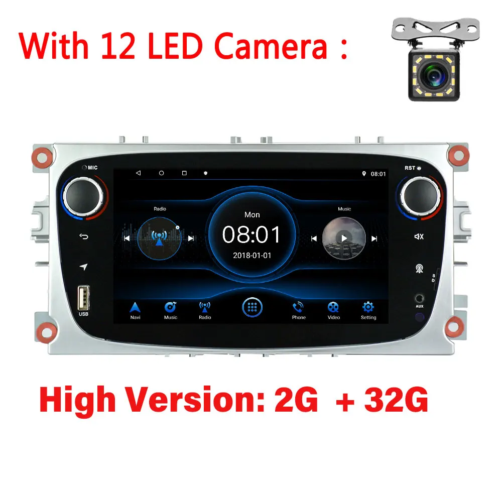 2G 32G With Camera LeeKooLuu 2 Din android 8,1 Авторадио " 1024*600 hd-навигатор для автомобиля 2G ram gps Wifi автомобиль Multimdeia для Ford Focus 2 Max Mondeo Kuga - Цвет: 2G 32G With Camera