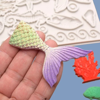 

DIY Mermaids Theme Sea Cake Decor Fondant Mold Seahorse Seashell Starfish Mermaids Tail Silicone Resin Mold Craft Tools