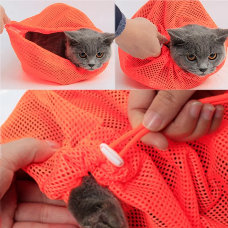 Pet Soft Cat Grooming Bag Adjustable Polyester Cat Washing Bathing Shower Mesh Bags Pet Nail Trimming Bags Pet Outgoing Carrier