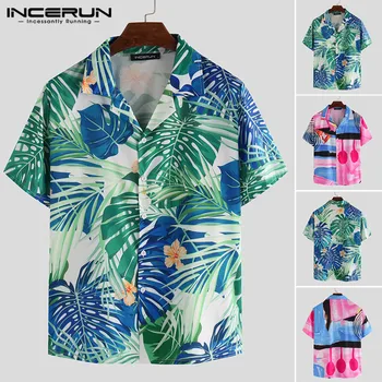 

INCERUN Summer Fashion Men Casual Shirt Printed Short Sleeve Breathable Button Tropical Beach Shirts Lapel Camisas Hombre 2020