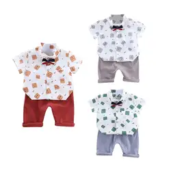 2 шт./компл., летние топы с короткими рукавами и рисунком для маленьких мальчиков, блузка футболка + шорты, повседневные комплекты одежды