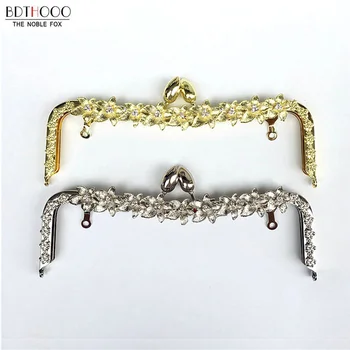 

22cm Metal Purse Frame Handle Kiss Clasp Lock Silver BlossomTone for DIY Manual Sewing Clutch Bag Handbag Accessory