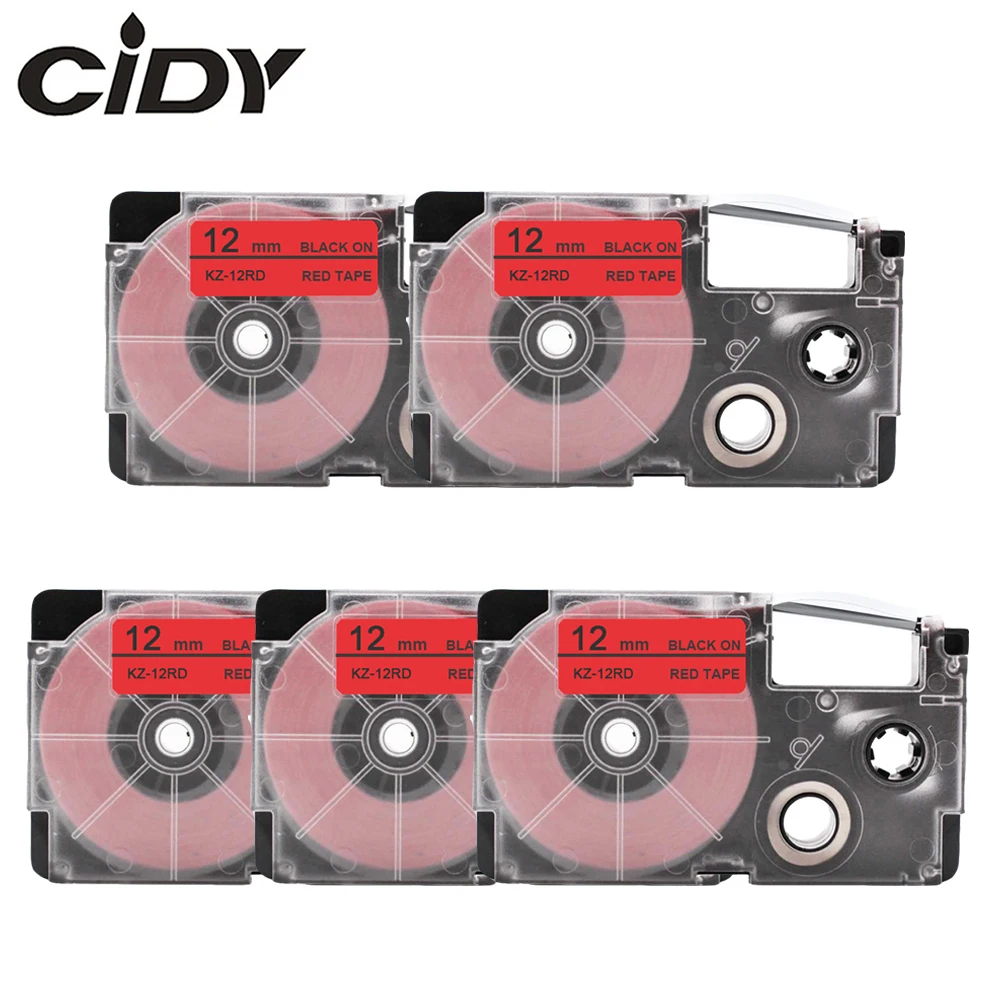 Этикетка CIDY 5 шт. comapatible XR 12RD XR12RD запечатанных лент 12 мм черный на красном XR-12RD для объектива с оптическими зумом Casio принтер этикеток KL-60-L KL-60SR KL-120L KL-100