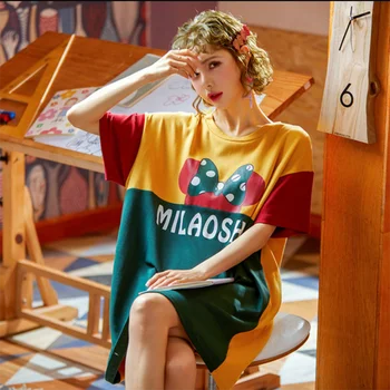 

2020new Lady Cute Cotton Nightdress Sleepwear Casual Nightwear Kimono Bathrobe Gown Summer New Print Intimate Lingerie Nightgown