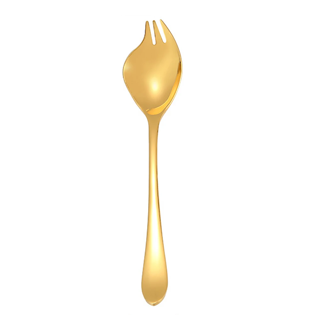 New Arrival 18cm Kitchen Portable Stainless Steel Salad Serving Fork Spoon Cutlery Utensil - Цвет: Golden