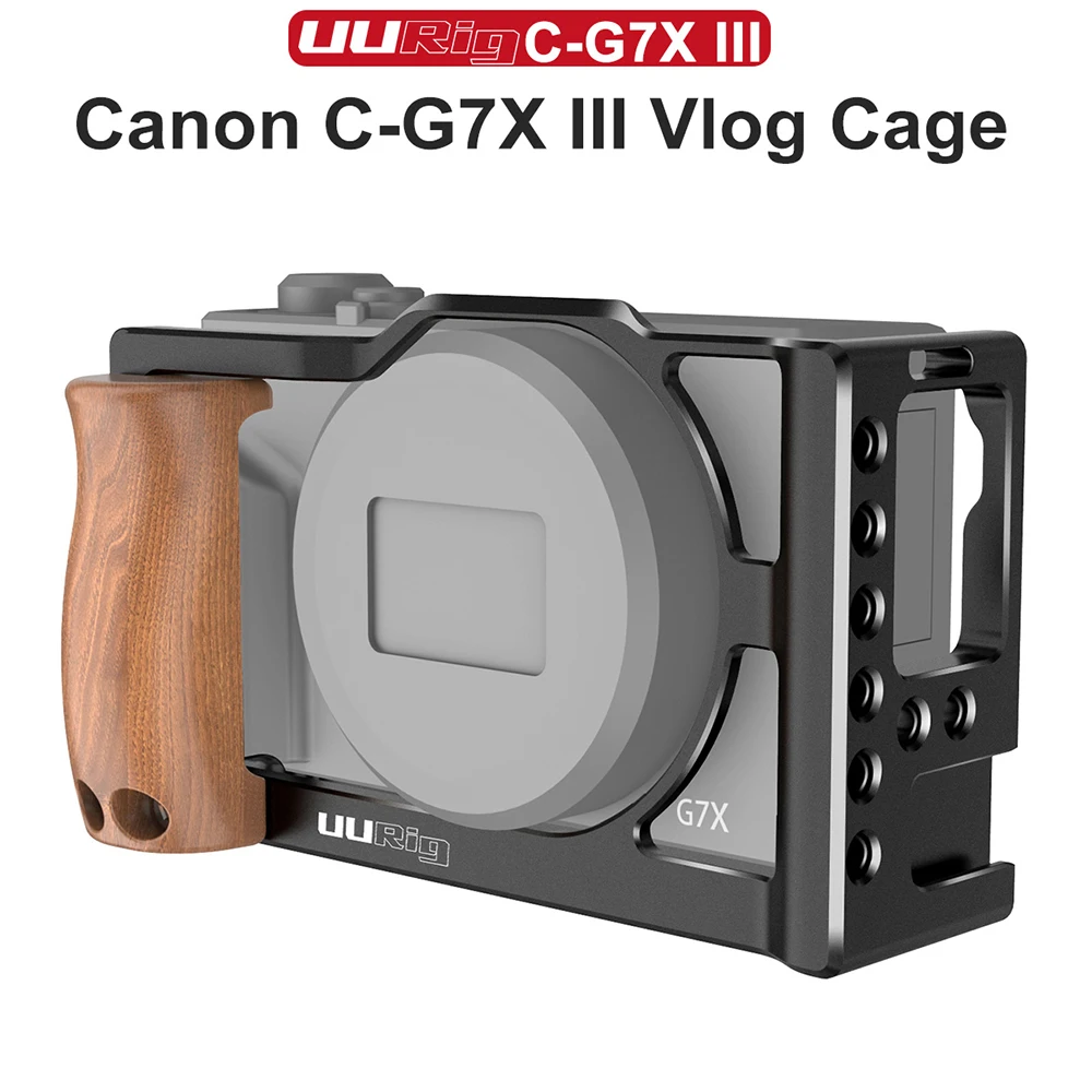

UURig C-G7X III Vlog Camera Cage for Canon G7X MarkIII Aluminum Alloy Cage with Wooden Handle Quick Release Plate Accessories