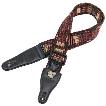 

90-145CM Lightweight Durable PU Leather Head Pure Cotton National Style Guitar Strap for Acoustic Electric Guitars Bass