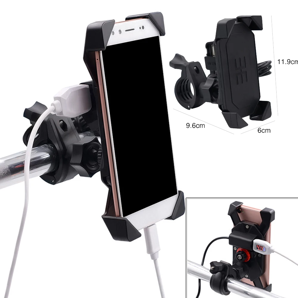 

Universal Motorcycle Bike Scooter ATV GPS Handlebar Rearview Mirror Mobile Phone Holder Mount Bracket USB Charger Support Moto