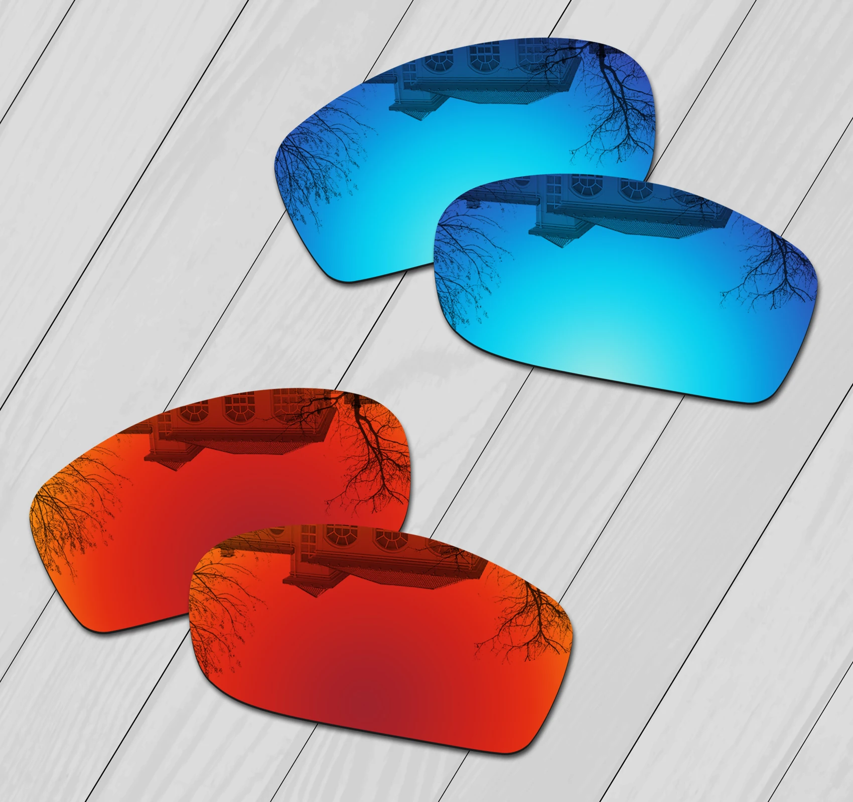 E.O.S 2 Pairs Ice blue & Fire Red Mirror Polarized Replacement Lenses for Oakley Splinter Sunglasses