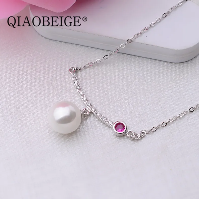 QIAOBEIGE ожерелье из стерлингового серебра 925 пробы жемчужное ожерелье аксессуары для женщин аксессуары для рисовых жемчужин