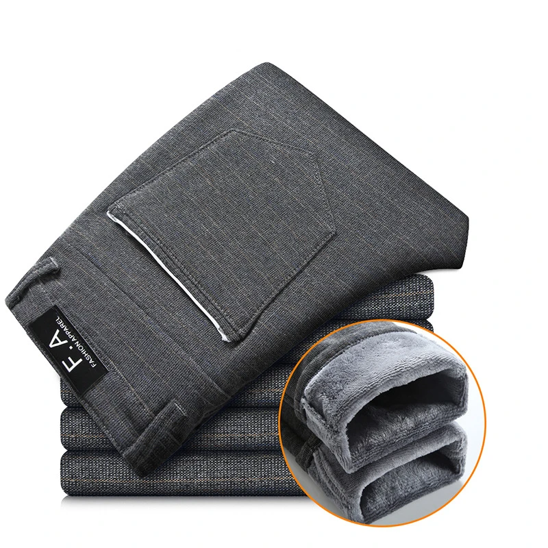 688 gray fleece Mens Winter Fleece Warm Pants Men Korean Casual Slacks Slim Warm Thick Pants for Men Fashion Black Gray Blue Trousers Male,688 - Color: 688 gray fleece