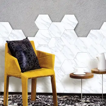 

10Pcs Hexagonal Marble Style Bathroom Tile Decor Floor Sticker Kitchen Decor Tile Sticker Self-adhesive