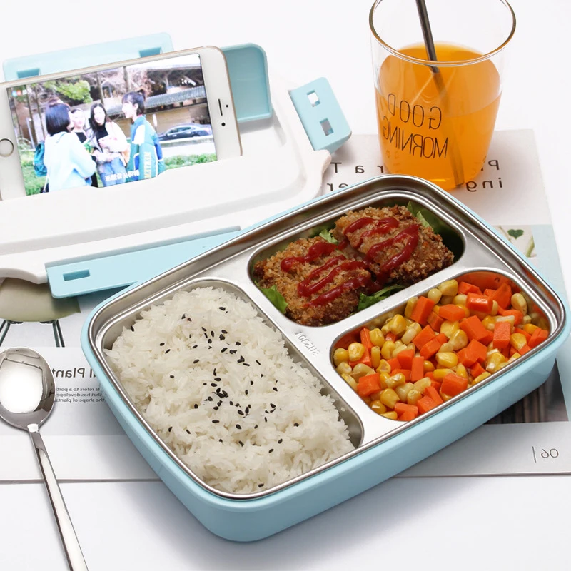 3 отсека контейнер для еды из нержавеющей стали для хранения Bento Ланч-бокс для студентов детский Ланч-бокс микроволновая посуда Loncheras
