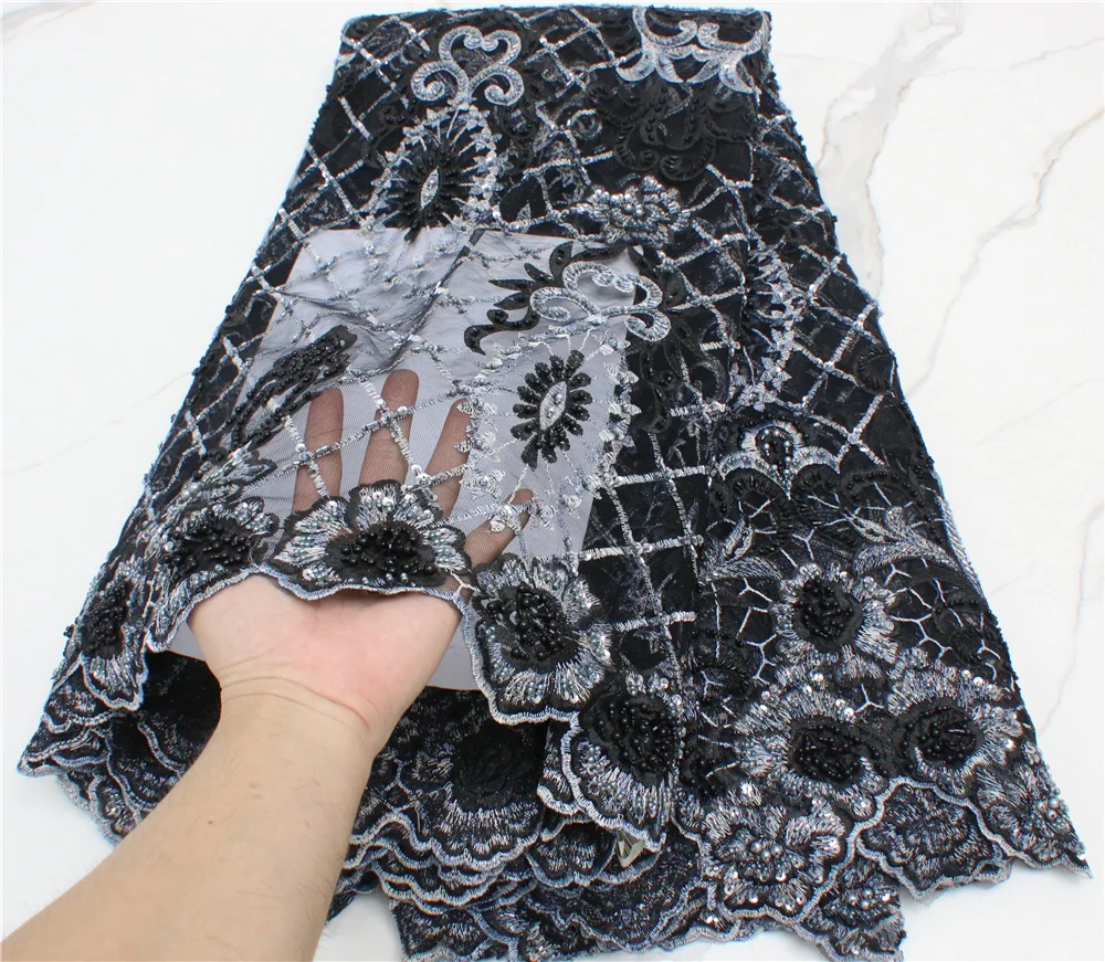 PGC African Handmade Beaded Lace Fabric 2023 High Quality Embroidery French Nigerian Lace Fabrics For Wedding Dress pgc african milk silk lace fabric 2021 high quality embroidery french nigerian lace fabrics sewing for women wedding ya3911b 7