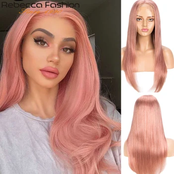 

Rebecca Pink Colored Human Hair Wigs Remy Hair 4x4 Closure Wig Brazilian Straight Lace Front Wig For Women 150% Density 30 inch
