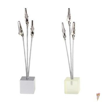 

New Small Cube 3 Alligator Wire Memo Picture Note Card Desk Paper Photo Clip Holder,table Stand Place Office Dest Favor
