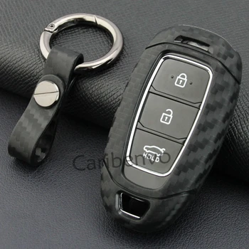 

Car Key Chain Case Carbon Fiber Textured For New Hyundai Accent Santa Fe Elantra GT Kona Nexo i30 Keychain Cover Holder Clasp