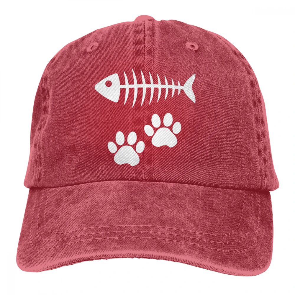 Рыбья кость и кошачья лапа Casquette черный унисекс Мужские Женские джинсовые бейсболка с ремешком кепки Регулируемый Гольф папа шляпа