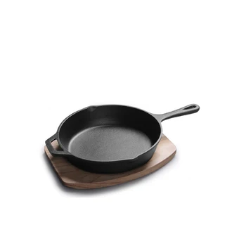 

12inch 30cm Cast Iron Uncoated Frying Pan with Wood Tray