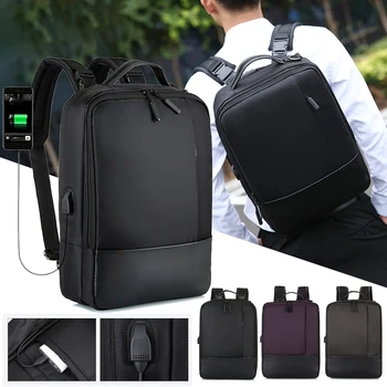 

Puimentiua Laptop Bag Business Men Anti-theft Laptop Backpack Simple USB Charging Backpacks Large Capacity Schoolbags