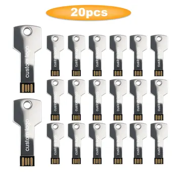 

20 pcs/lot Custom Logo Metal USB 2.0 flash drive 64GB 32GB 16GB 8GB 4GB Pen Drive pendrive u disk cle usb memoria stick for Gift
