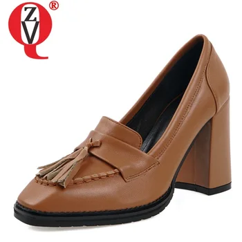 

ZVQ autumne newest fashion women pumps outside super high heels platform square toe genuine leather women shoes drop shipping