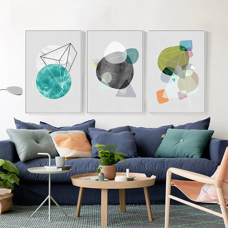 

Modern Simple Abstract Geometric Color Block Polygon Living Room Study School library Wall Decorative Poster Mural Art Picture
