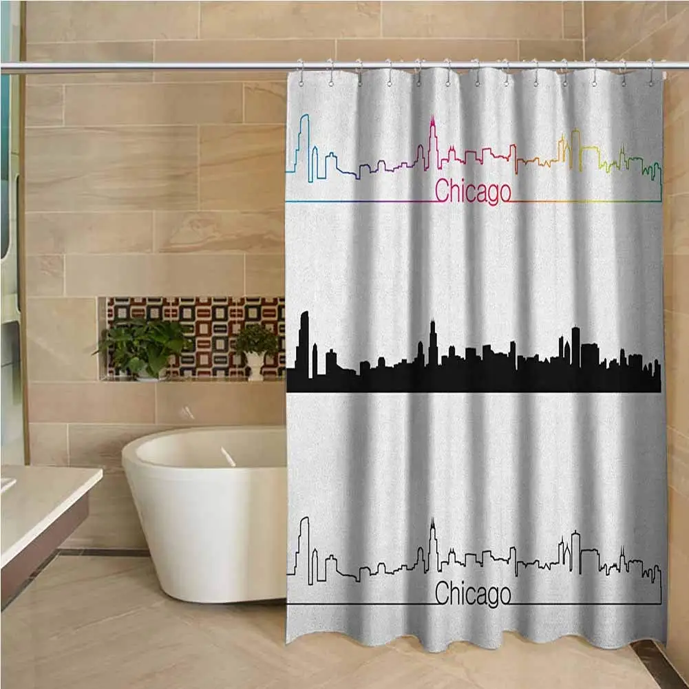 Профессиональная душевая занавеска Chicago Skyline Панорама города линейная Радужная