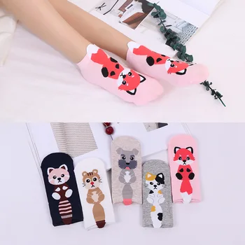 

5 Pairs Lot New Harajuku Autumn Winter 3D Ears Cartoon Pug Kitten Pattern Cotton Women Ankle Socks Quality Gift Funny Cute Socks