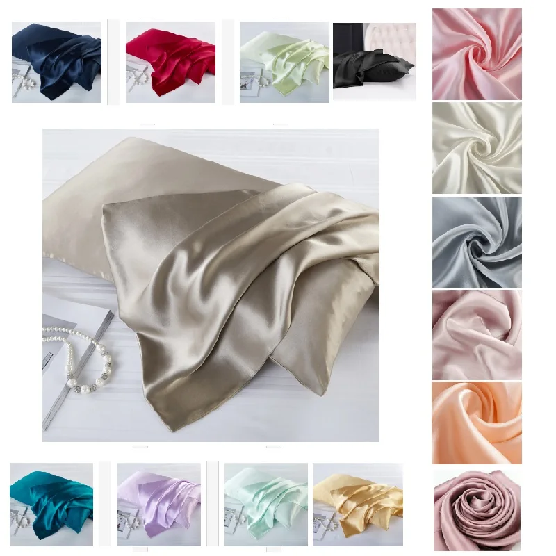 

15 colors 100% Natural Mulberry Silk Pillowcase Zipper Pillowcases Real Silk Pillow Case Cover Satin For Home Hotel Bedding