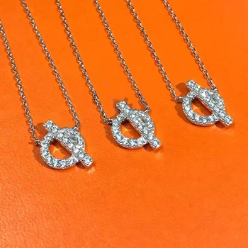 

Brand Pure 925 Sterling Silver Jewelry For Women Small Lock Neckalce Horseshoe Necklace Cute Circle Round Pendant Party Necklace