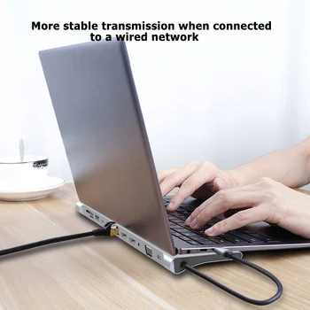 

Type-C HUB USB3.0 USB2.0 2 HDMI VGA RJ45 USB-C 3.5mm Adapters Office Caring Computer Supplies for Laptop Notebook