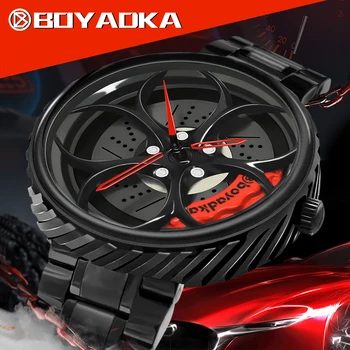 

BOYADKA Men Sport Car Wheel Watch Fashion Waterproof Men's Quartz Watch Mesh With Rim Hub Watch Run Quartz Men Quartz Watch