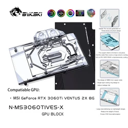 Bykski – cpu avec bloc de plaque arrière pour MSI RTX 3060Ti, radiateur 2X 8G, bloc VGA, refroidisseur d'eau 12V/5V RGB N MS3060TIVES X 