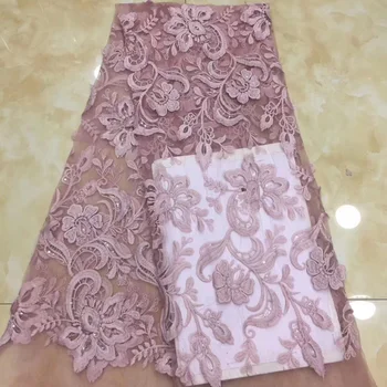 

(5yards/pc) Soft French net lace dusky pink African mesh tulle lace fabric with very beautiful embroidery for party dress FZZ486