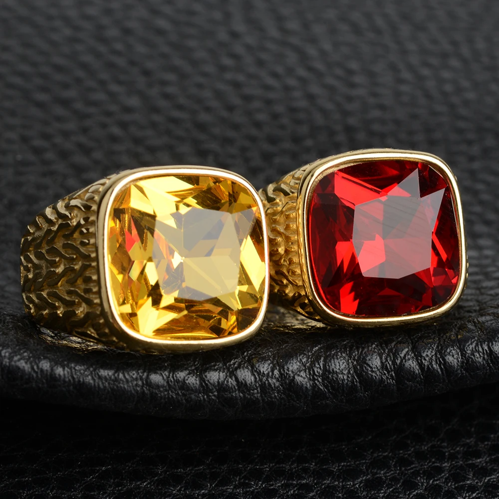 Ring set Gold color rings Couples rings Stainless steel ring Finger ring Gold color ring Wedding rings Wedding ring Man Woman Retro Stainless Steel Vintage Jewelry Princess Cut Yellow Rhinestone Antique Proposal Gift Rings Bridal Wedding Band