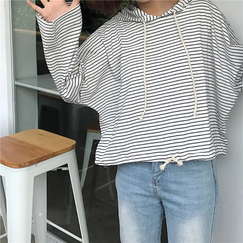 Women Hoodie Sweatshirt Loose Thin Pullover O-neck Girls Hoodies Striped Printed Simple Casual 2019 New oversized hoodie Tops
