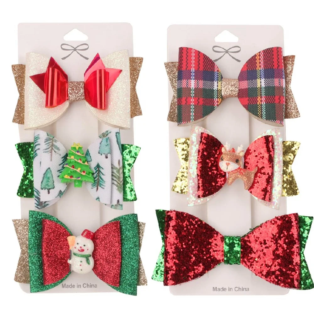 

ncmama 3Pcs/set Christmas Hair Bows For Girls Kids Halloween Hair Clips Hairpins Fashion Party Hair Accessories Headwear