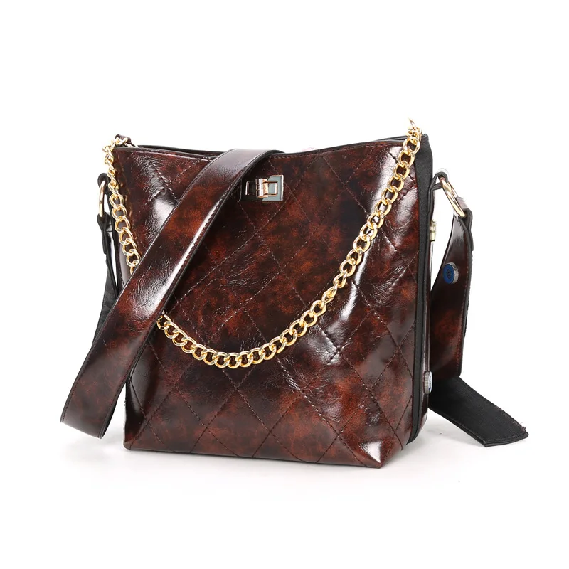 

2019 new bucket bag small fragrant wind fashion shoulder slung real PU leather bag