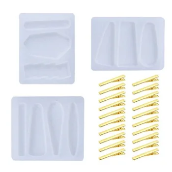 

3 Mold+20 Clip Designer DIY Handmade Hair Clip Crystal Epoxy Resin Mold Pendant Silicone Mold Set Jewelry Moids