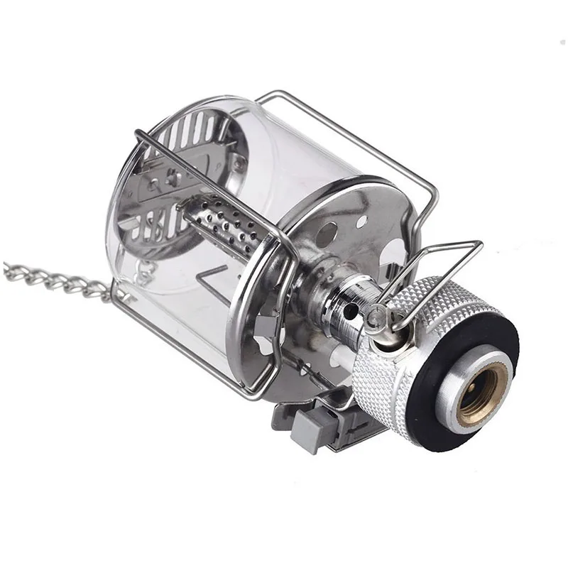 Mini Portable Hanging Camping Lantern Gas Light Tent Lamp Torch Glass Lamp Chimney Butane 80LUX Silver