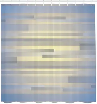 

Modern Artwork Style Geometric Long Striped Forms Graphic Illustration, Fabric Bathroom Decor Set with Hooks