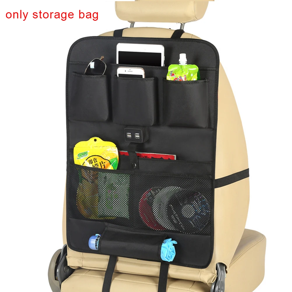Seat Rear Car Travel Storage Bag Holder Accessories Protector With 4 USB Charging Organizers Cover Kick Mats For Children
