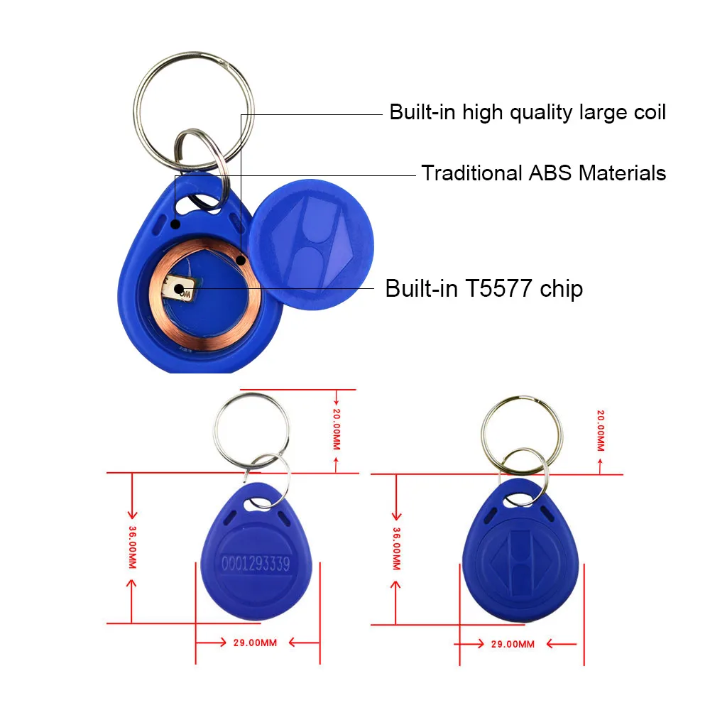 10 шт.) T5577 RFID 125 кГц программируемые смарт-метки перезаписываемые ключи Number2 брелоки для контроля доступа