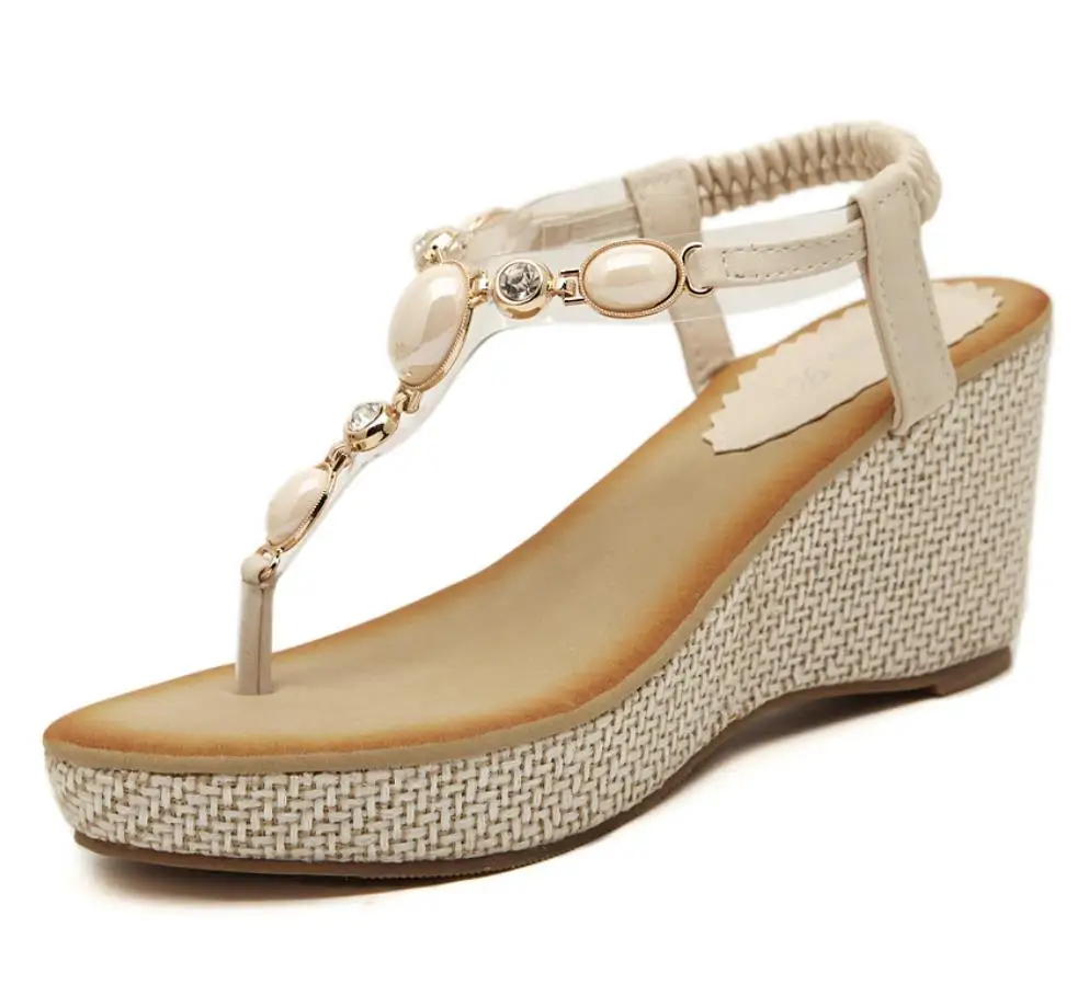 

Sweet Wedges Women's Sandals Bohemian Diamonds Toe Student Shoes