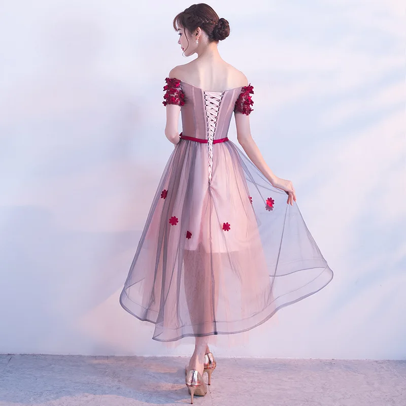 High Low New Flowers Bridesmaid Dresses Plus Size Elegant Boat Neck Short Sleeves Pearls Robe De Soiree Princess Gown bridesmaid dresses