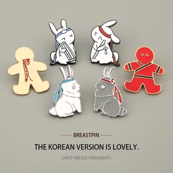 

Modaozushi Lan Wangji Wei Wuxian Rabbit Cute Cartoon Brooch Chen Qingling Creative Painting Symbol Paper Man Couple Alloy Badge