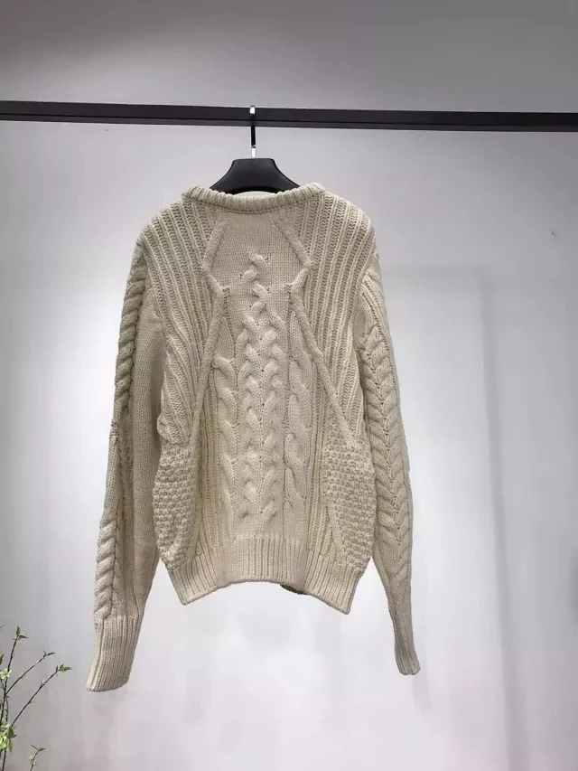 Women's Knitted Sweater Twisted O-neck Long Sleeve Solid Color Casual Lady Knitwear Pullover Tops Autumn Winter