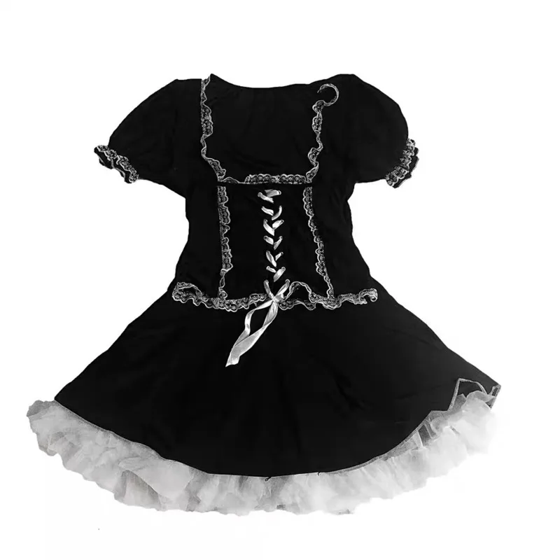black lace up dress